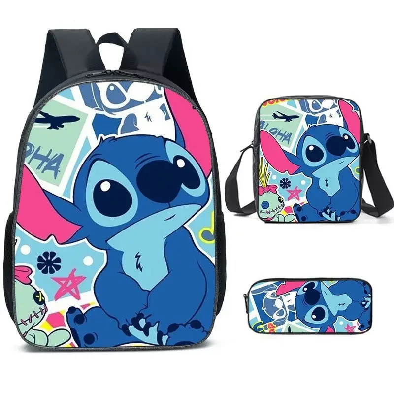 Disney Cartoon Stitch New Kids Backpack 3pcs Set Girls and Boys Schoolbag + Pencilbag+shoulder Bag Suits Teen Outdoor Bag