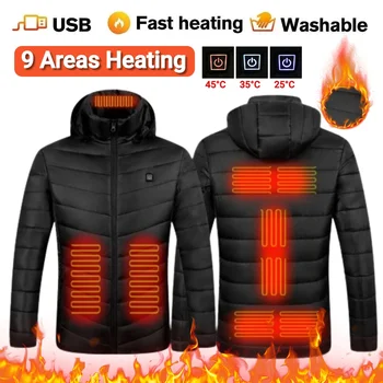 9 Areas Heated Jacket Waterproof Thermal Hooded Coats Electric Heating Jacket Winter Outdoor Body Warmer USB Heated Vest for Men