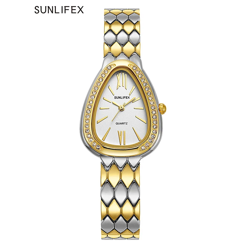 

Gold Sliver Watch Women Quartz Wristwatch Luxury Bangle Bracelet Band Watches Ladies Clock Girls Black Golden Snake Shaped Reloj