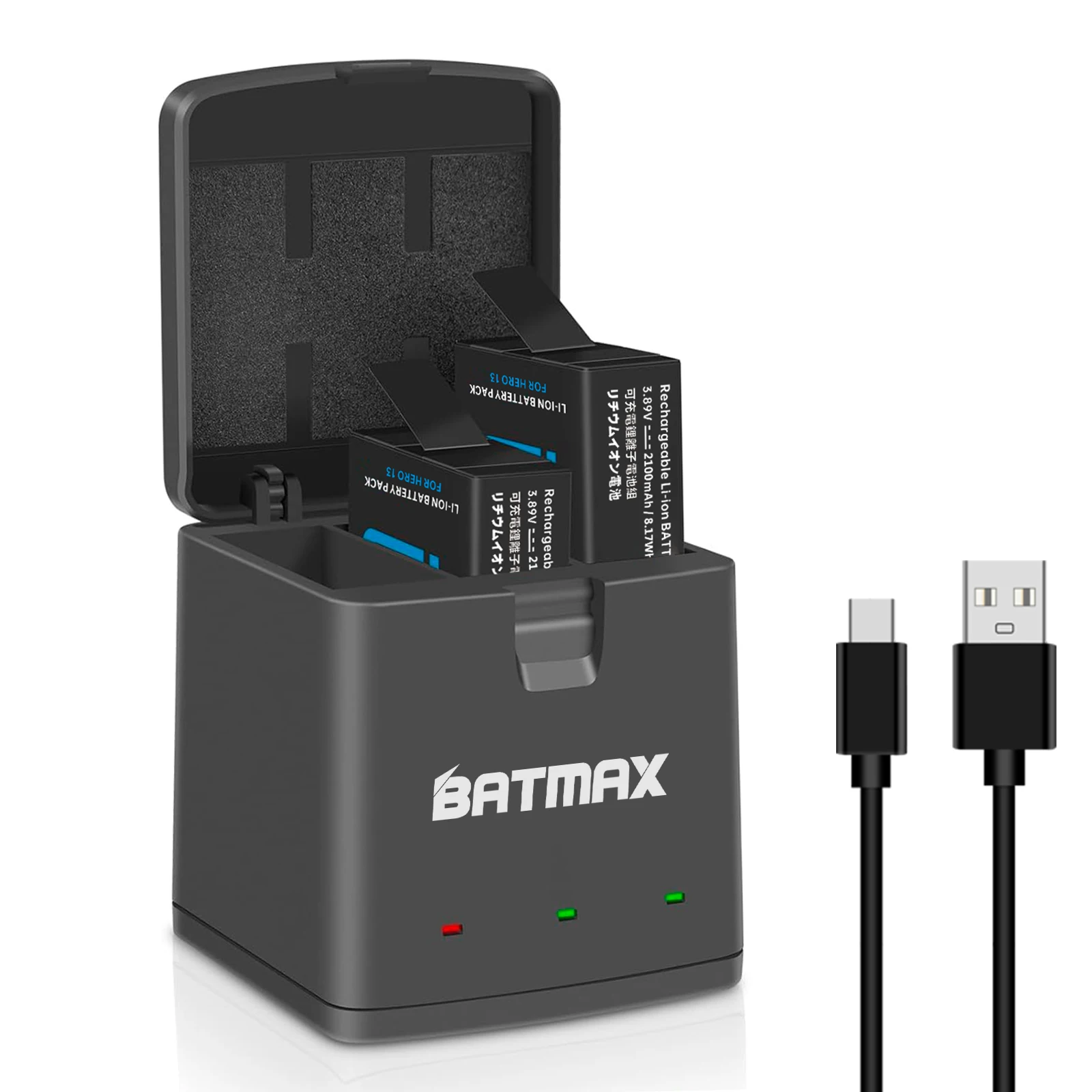 Batmax 2100mAh Battery + 3-Slots Box charger for Original GoPro Hero 13 Black camera Accessories