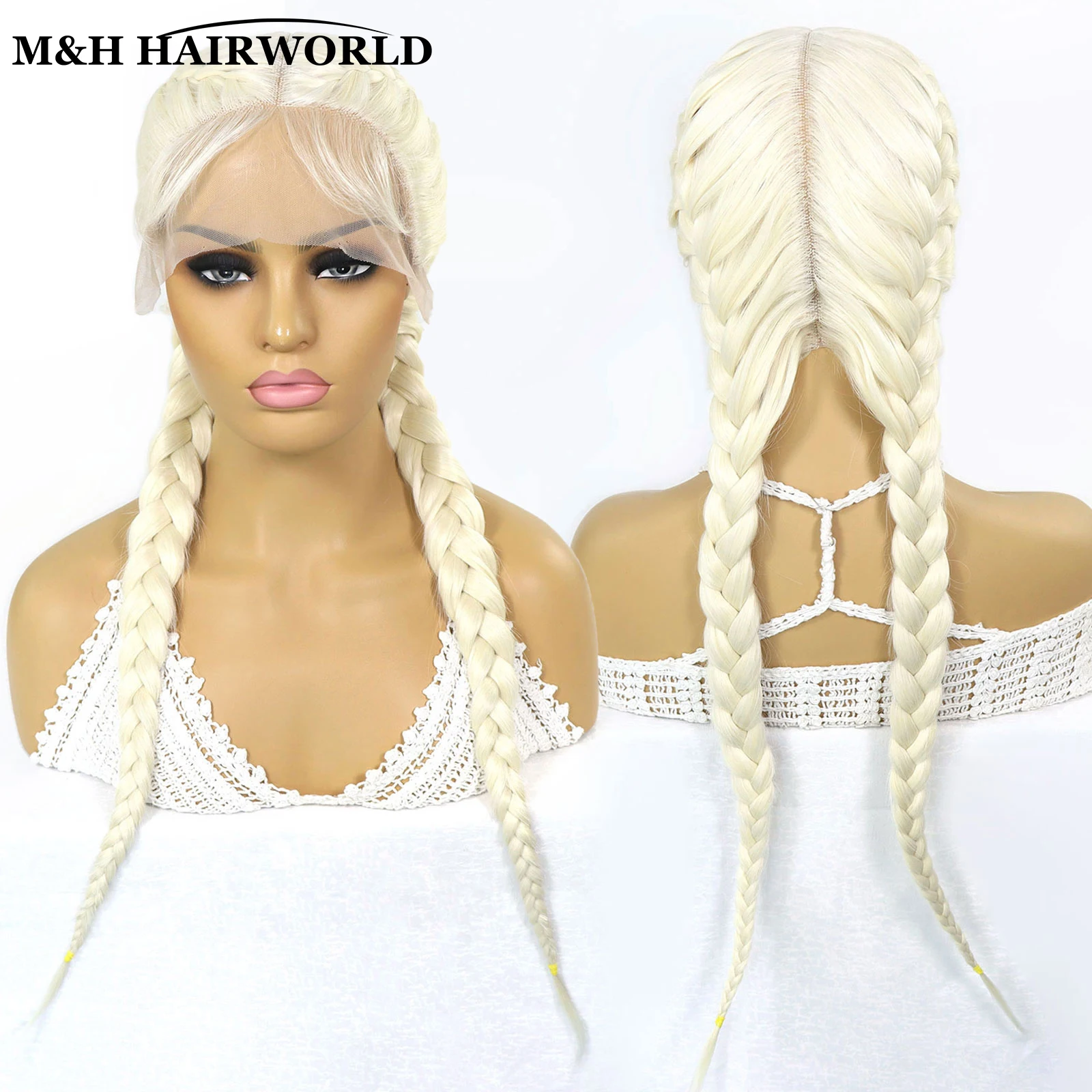 613 Blonde Color Synthetic Lace Front Braided Wigs For Women Middle Part 26 Inch Long Double Dutch Box Braids Wig With Baby Hair