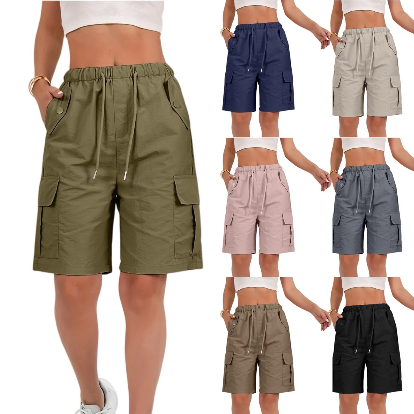 Women Summer Cargo Shorts Solid Casual Pockets Beach Short Pants Harajuku Chic Short Pants All Match Streetwear Bottoms 2025