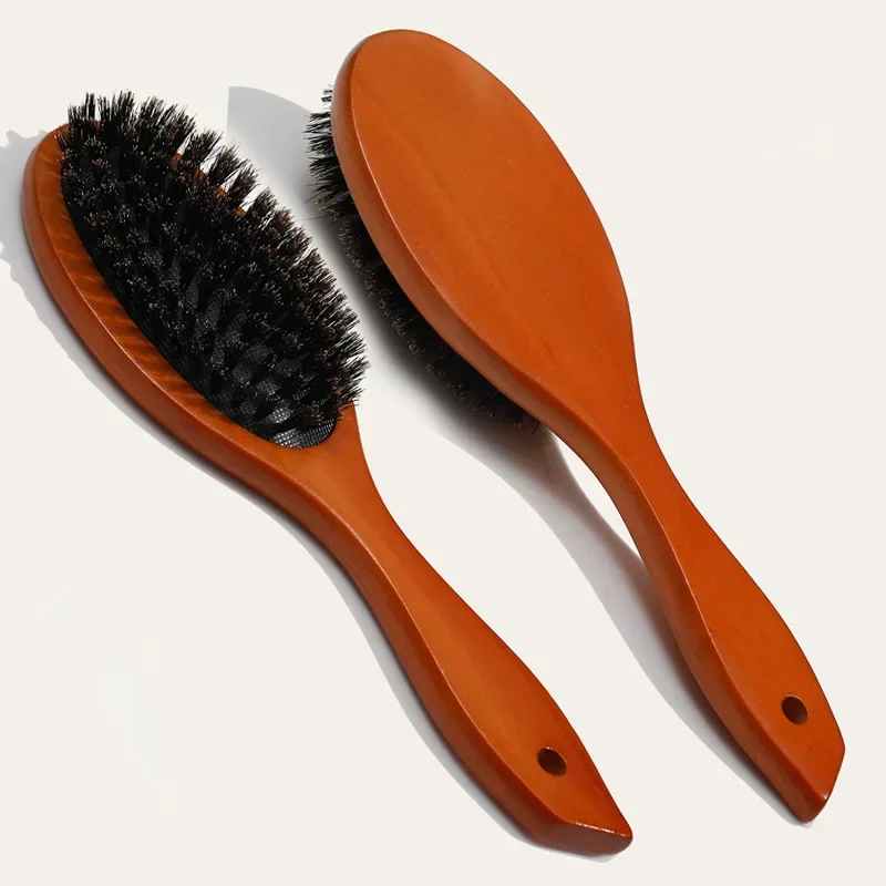 Natural Boar Bristle Hairbrush Massage Comb Anti-static Hair Scalp Paddle Brush Beech Wooden Handle Hair Brush Comb Styling Tool