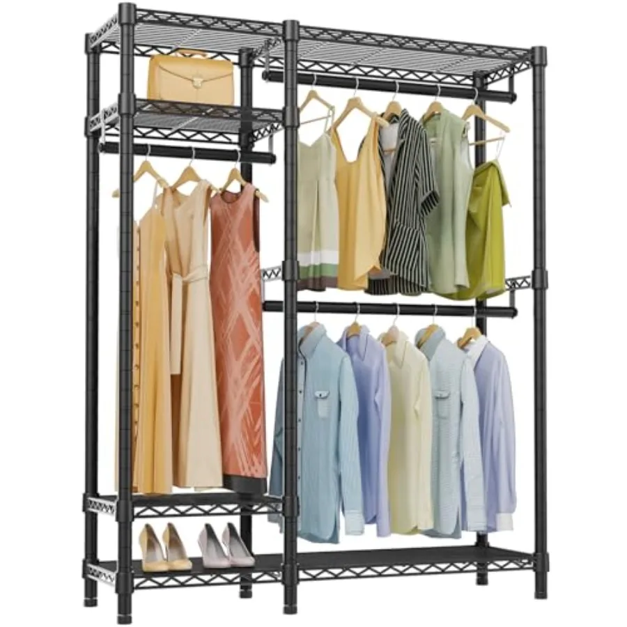 VIPEK V2 Heavy Duty Clothes Rack Portable Metal Clothing Racks with 4 Tiers Adjustable Wire Shelving and 3 Hanging Rods Freesta
