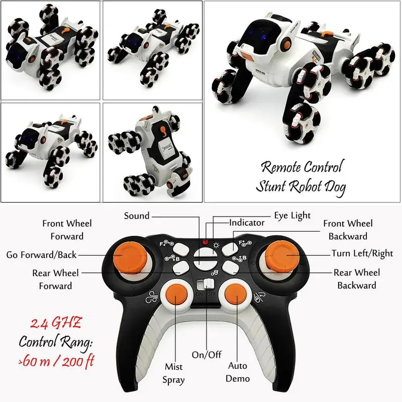 子供のためのロボット犬のおもちゃ,スタントカー,全地形対応おもちゃ,光の音楽,スプレー,リモコン,男の子と女の子