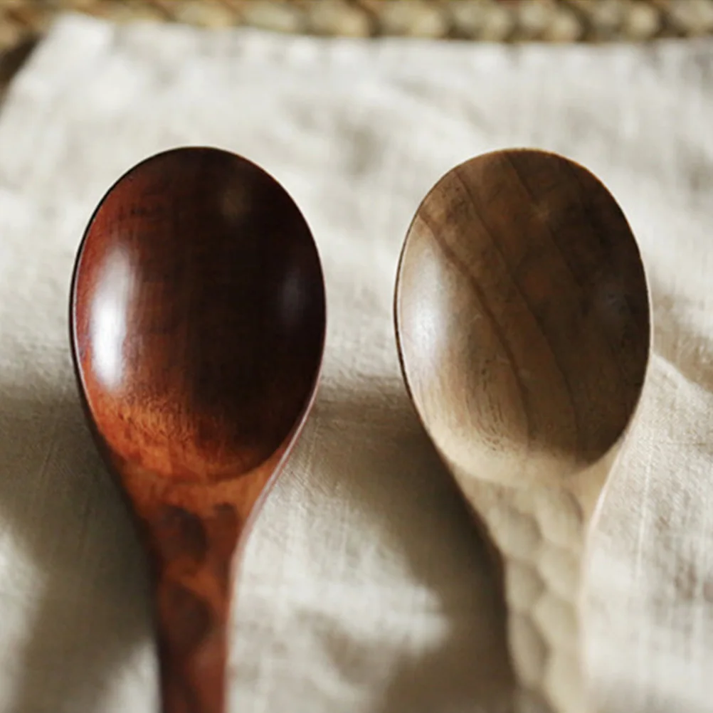 

2 Pcs Cooking Ladle Soup Kitchen Spoon Tortoise Shell Pattern Wooden Hand Carved Natural Rice