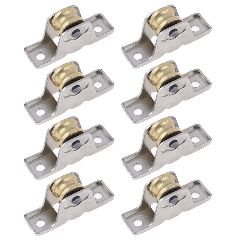 8Pcs 1.6Cm Dia Single Roller Window Pane Pulley Doors Wheel Silver + Gold