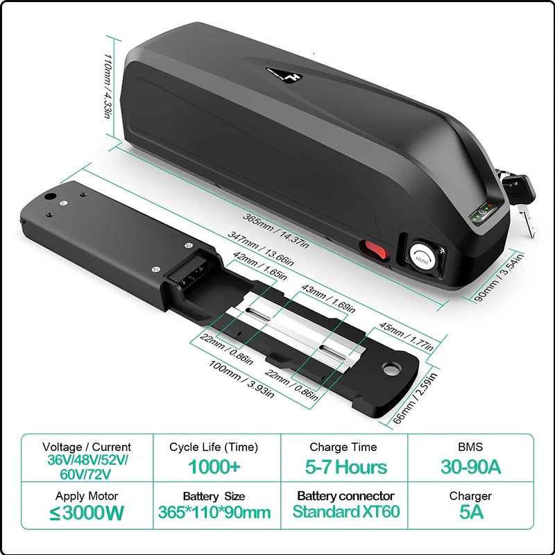 48V Rechargeable Battery 52v Electric Bike Battery 60V Hailong 72V 20ah 30ah 35 40 50ah 60ah Scooter 18650 Lithium Battery Pack