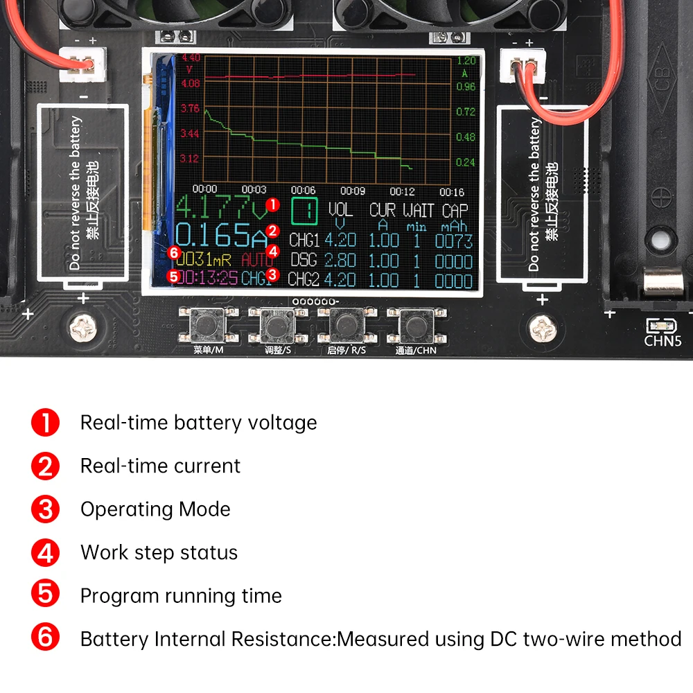 18650 Lithium Battery Capacity Tester DC Port 2.4-inch Color Screen Digital Battery Power Detector Module DC5V 10A Automatic C