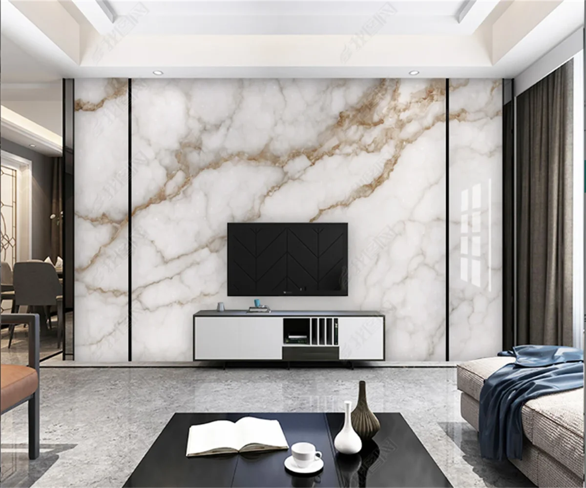 

beibehang Customized modern high-end stone patterned jazz white ceramic tiles, marble patterned TV background wallpaper