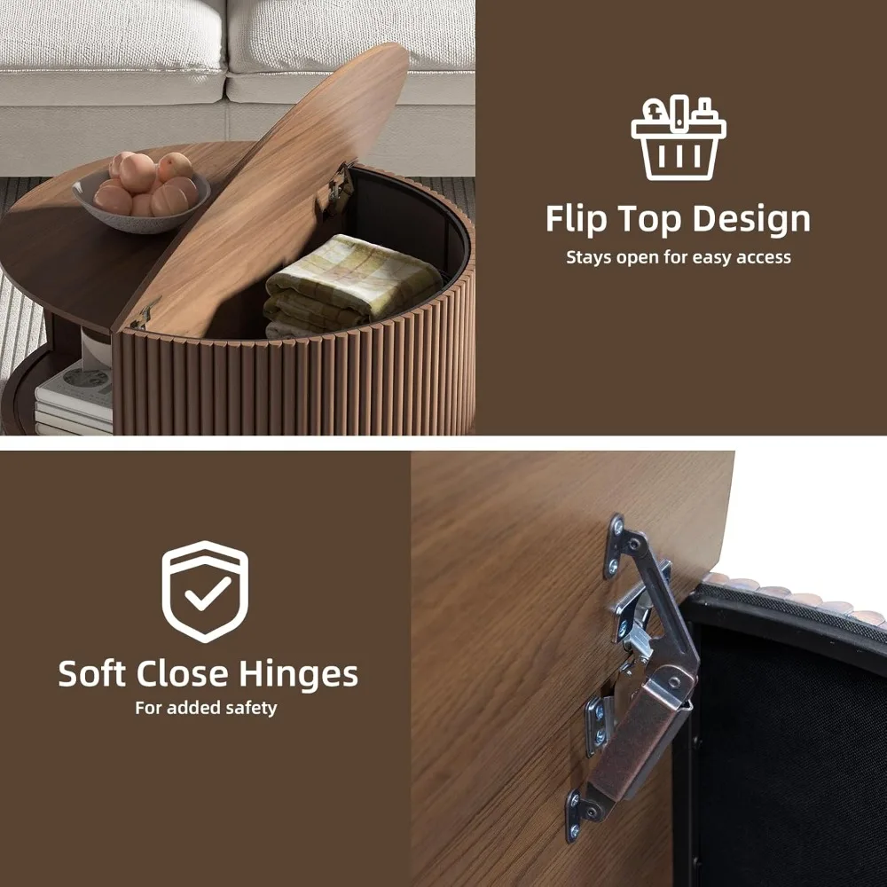 Compact Storage Coffee Table with Sliding Door for Small Living Spaces, 31.5 Diameter Center Table