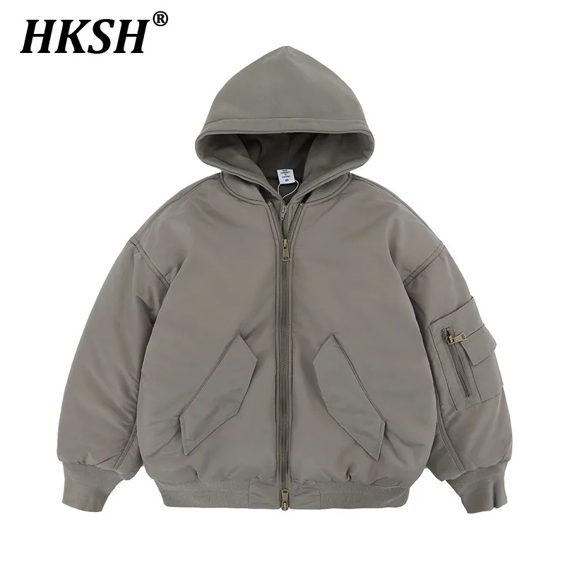 HKSH Men's Tide Punk Padded Jacket 2024 Autumn Winter Trend Brand Nylon Hooded Fashion Thick Warm Chic Zipper Cotton Coat HK3160