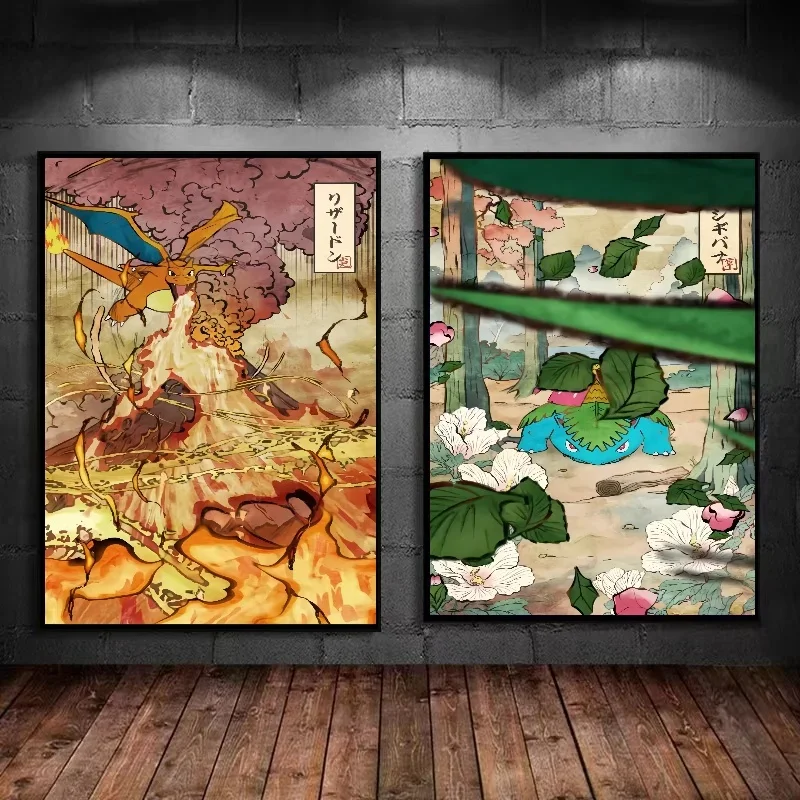 

Pokemon Anime Charizard Pikachu Squirtle Bulbasaur Canvas Painting Posters Prints Living Room Print Wall Art Picture Home Decor