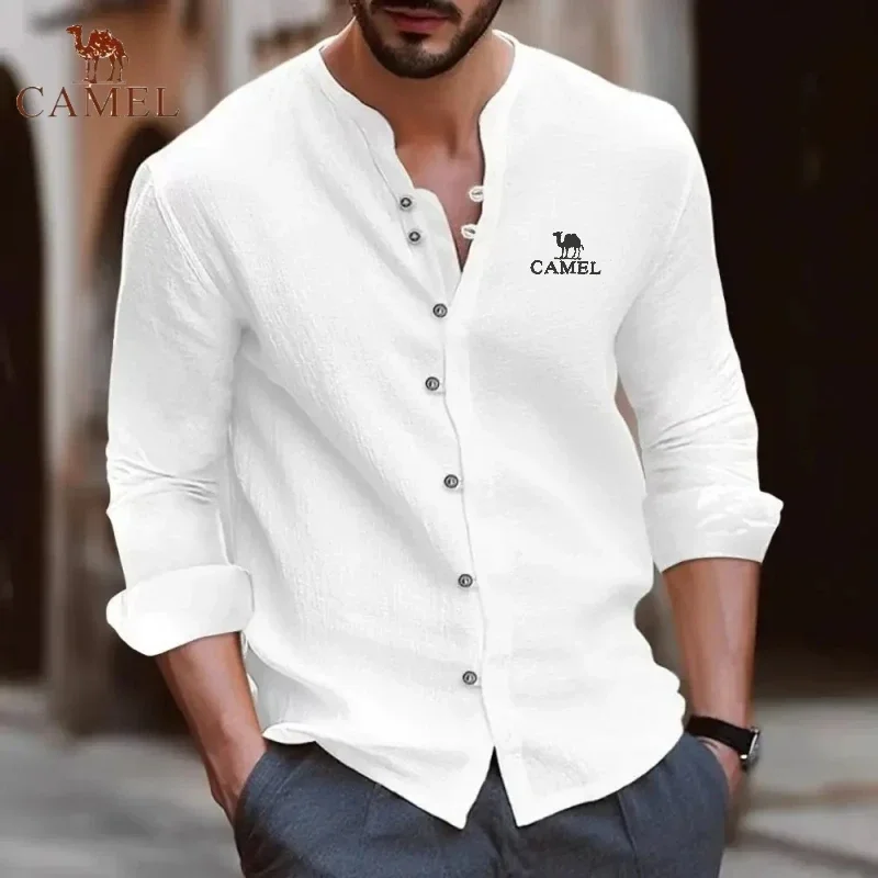 

Spring and Autumn New Retro Pure Cotton Long Sleeved Shirt for Men's Trendy Fashion Casual Comfortable and Breathable Polo Top