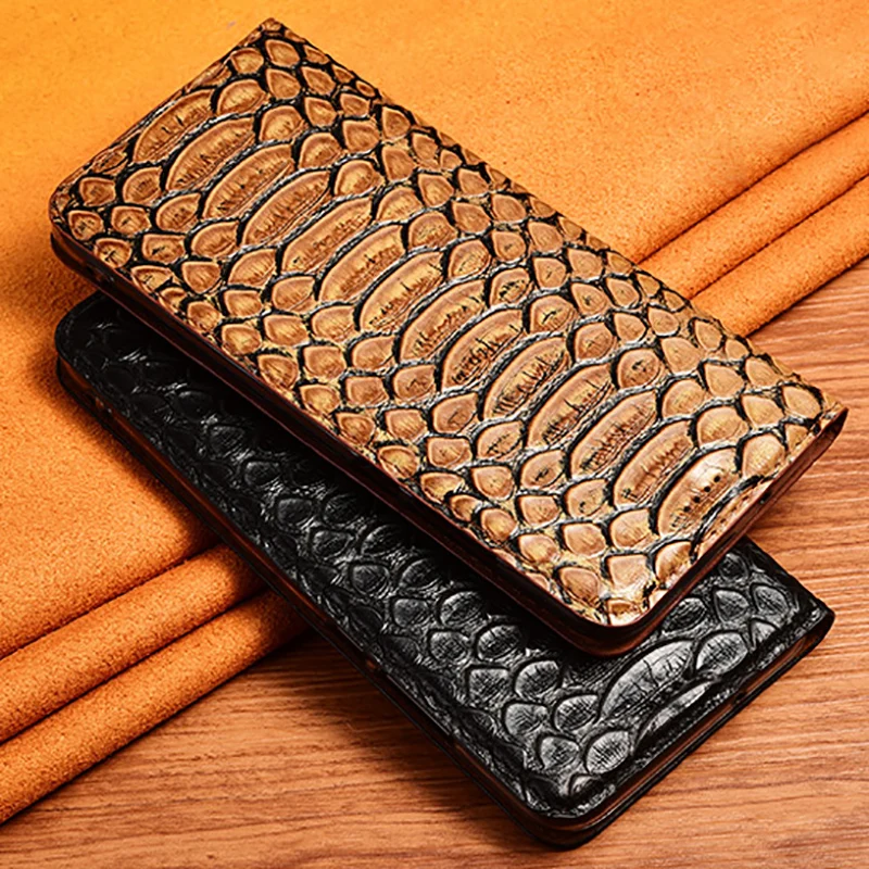 

Snakeskin Texture Genuine Leather Case For Tecno Pova 2 3 4 Pro Neo 2 Phantom X2 Pro 4G 5G Cowhide Magnetic Flip Cover