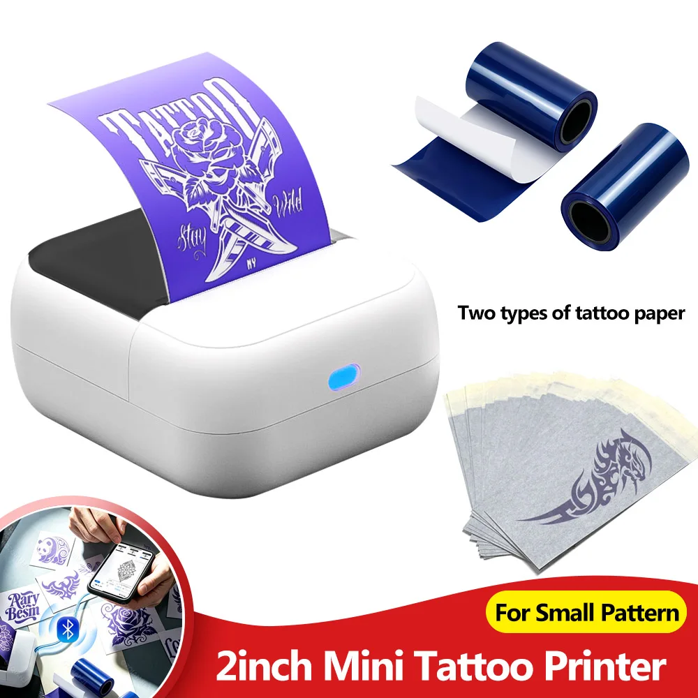 Pocket Mini Tattoo Printer with Transfer Tattoo Paper Rolls, Folded Inkless Printing For DIY/Tattoo LOGO/Small Pattern