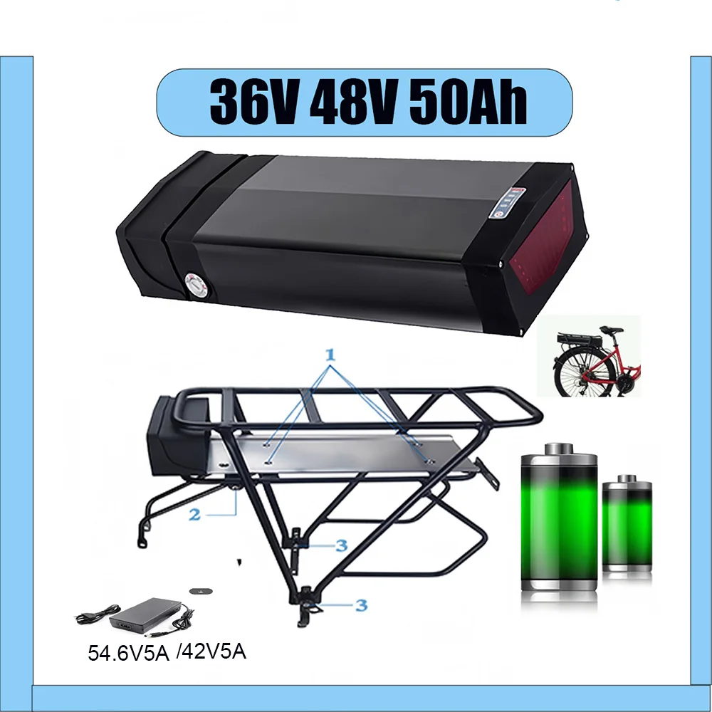 

48V 36V Original New high quality 30AH 40AH 50AH Rear Rack Batteria Pack For 2000W 1500W 1000W 750W 500W 350W motor +charger