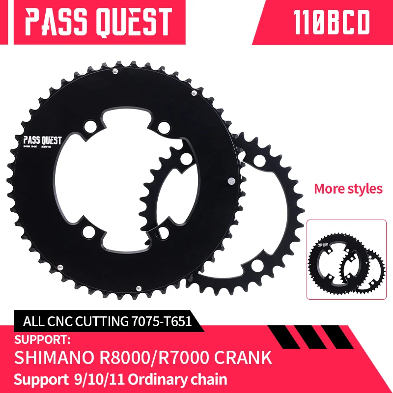 

PASS QUEST 110BCD Double Chainring 50-34T 53-39T 54-40T For SHIMANO R7000/R8000 Bicycle Crankset Compatible With 9/10/11 Chains