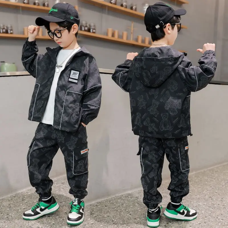 Boys Coat +Pants 2PCS/Set 2023 luminous Warm Thicken Winter Autumn Suits Sports Outfits Plus Size Children Clothing