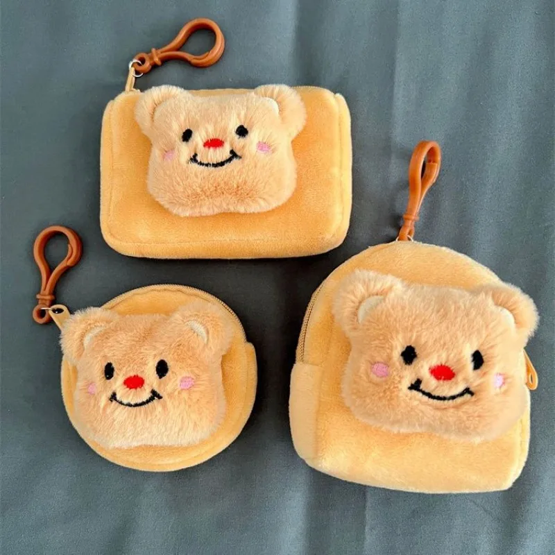 Nouveau Kawaii Ins ours carré en peluche porte-monnaie rond Bluetooth casque sac Portable Mini portefeuille de rangement cadeau d'anniversaire