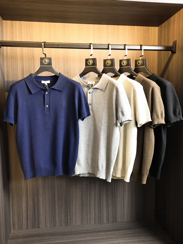 

Вязаная рубашка для мужчин: мягкая, летняя, модная, с отложным воротником, повседневная, удобная, дышащая, из хлопка и полиэстера