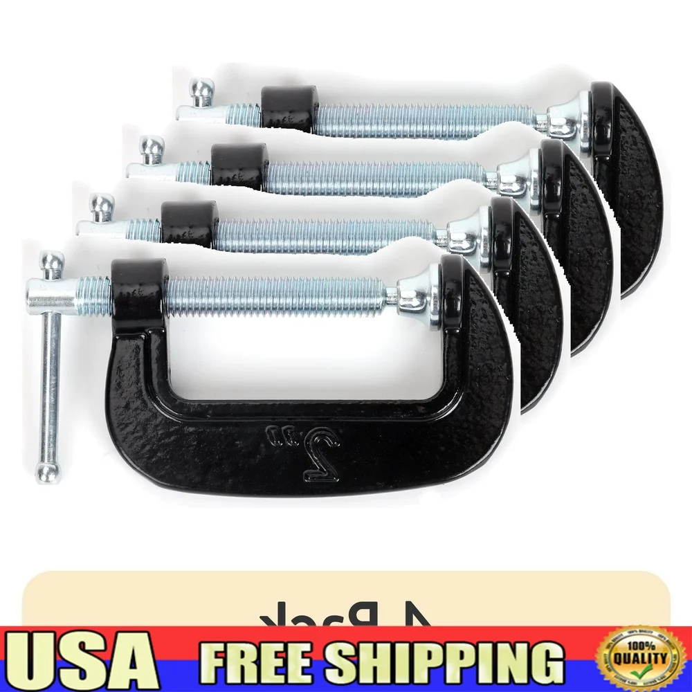 

4 Pack 2 Inch C-Clamp Heavy Duty Cast Iron Swivel Jaw Pad Steel Screw Non-Slip Clamping Adjustable Woodworking DIY Projects
