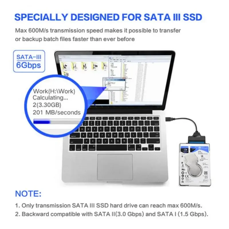 Кабель SATA-USB 3,0/2,5 типа C для 2,5-дюймового внешнего жесткого диска SSD, жесткого диска, 22-контактный адаптер до 6 Гбит/с для Sata III для ПК