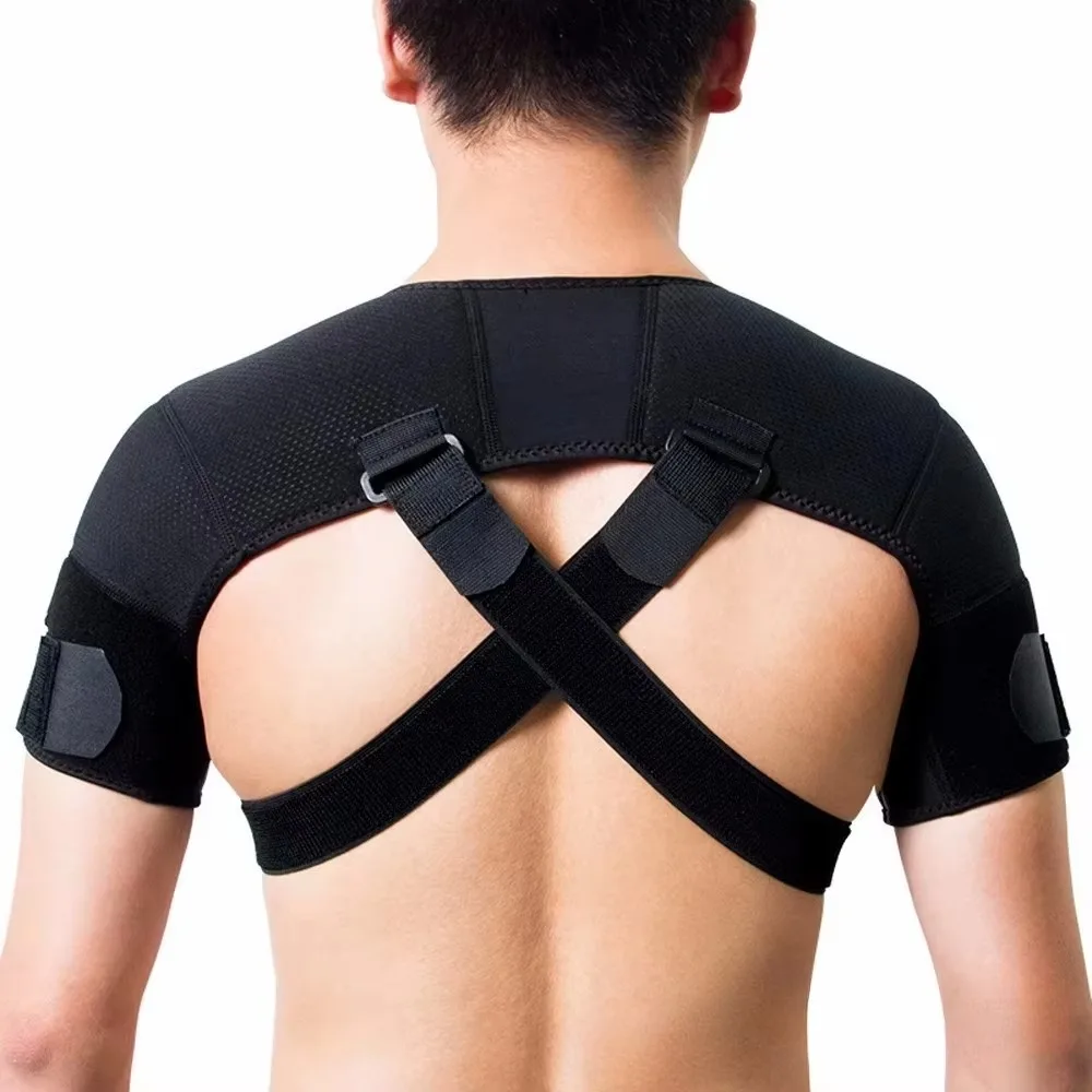 Double Shoulder Support Sports Strap Adjustable Compression Breathable Cross Back Brace Pain Relief Injury Prevention