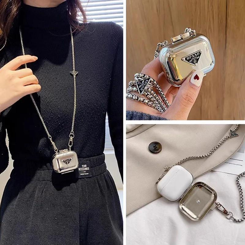 Tas Mini Logam Earphone Mini Ransel Diagonal Tas Persegi Serbaguna Tas Wanita Dekoratif Rantai Leher Cermin Huruf