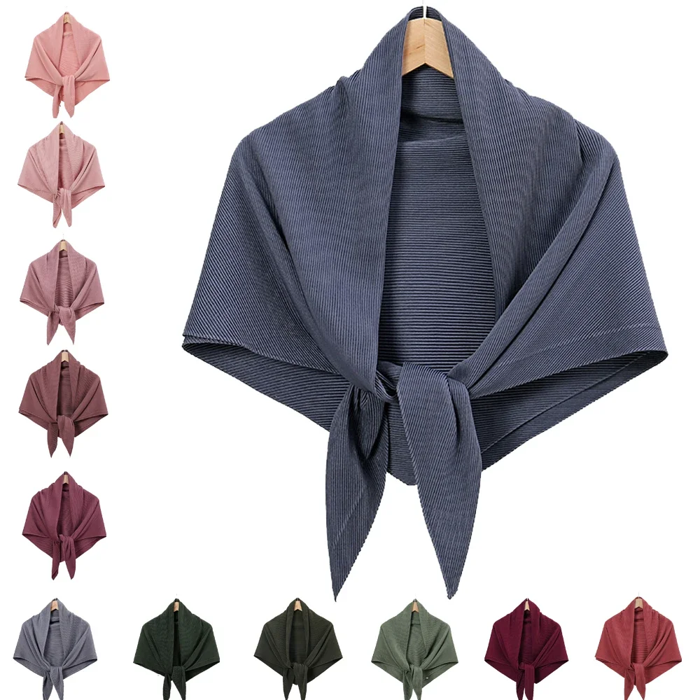 Plain Wrinkle Square Pleated Scarf Satin Shawls Wrap Stole Muslim Hijab 90*90cm Malaysia Kerchief Bandanas Headband Silk Scarves