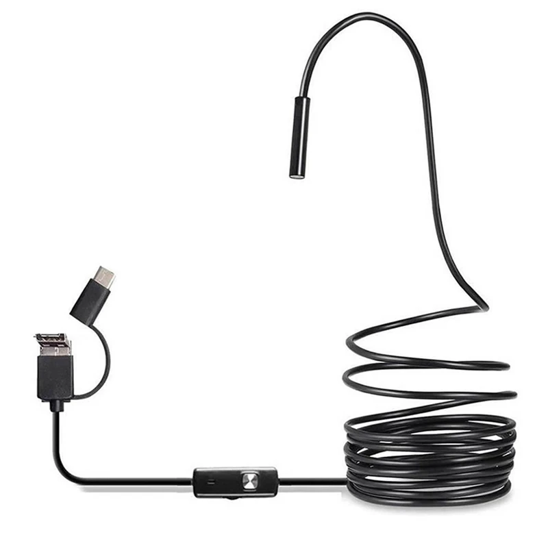 Endoskopi USB Tipe C, Borescope USB untuk OTG ponsel Android 7Mm kamera ular inspeksi