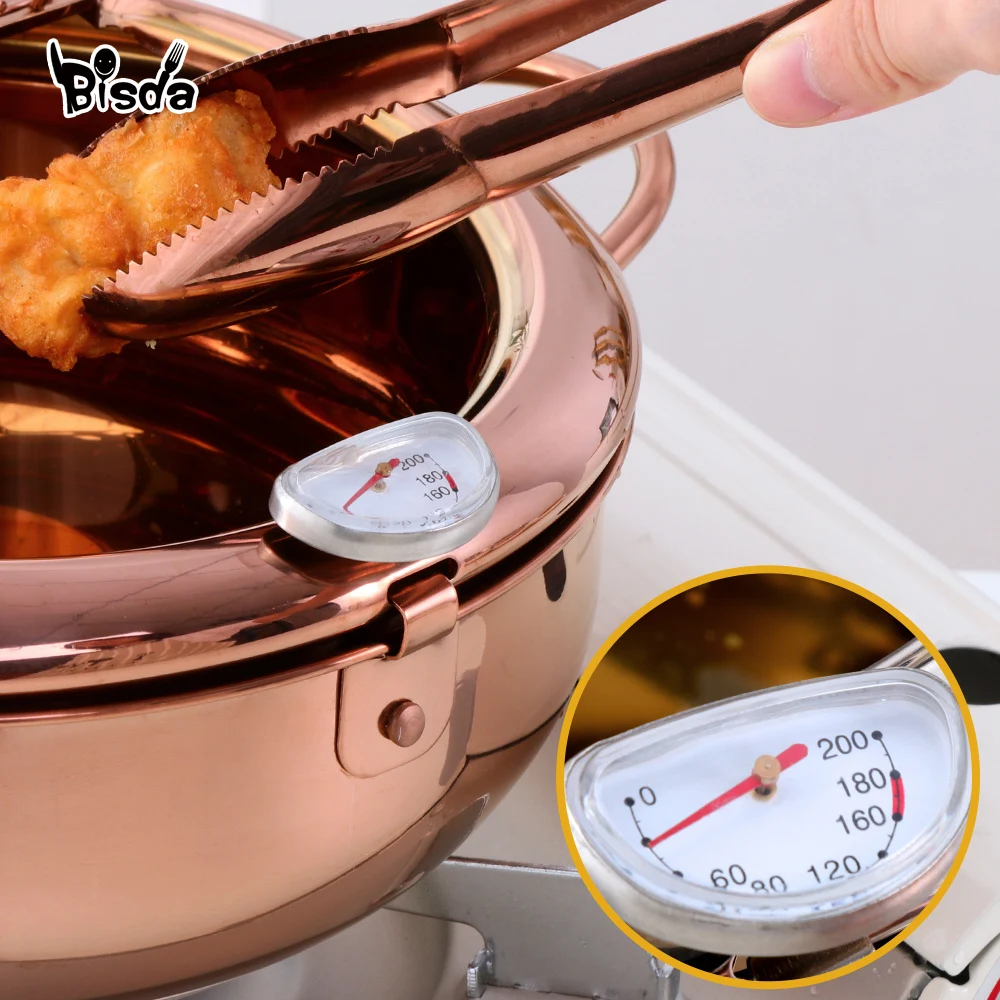 Stainless Steel Frying Pot with Thermometer Kitchen Utensils Japanese Tempura Fryer Pan Temperature Control Fried Cooking Tools