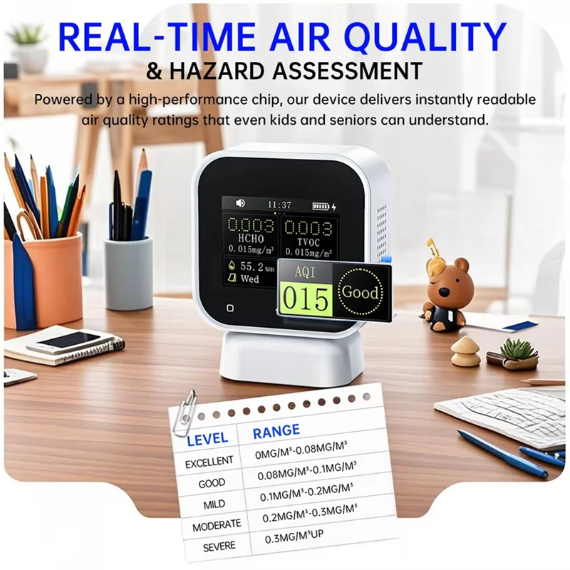 A69Z 4 In 1 Air Quality Monitor Formaldehyde Detector HCHO TVOC HUM AQI Temperature Tester