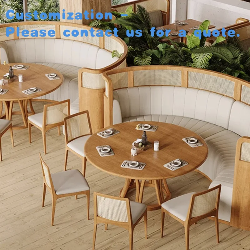 custom.Nordic Japanese Style Restaurant Solid Wood Rattan Sofa Booth Seating Buffet Canteen Dining Table and Chair Commercial Fu