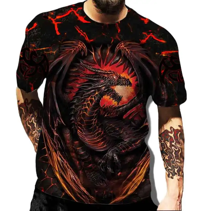 Special Effect Lion Pattern Men's Black T-shirt Loose Hip Hop Casual T shirts Daily Home Short Sleeve O-Neck Clothing Top 6XL