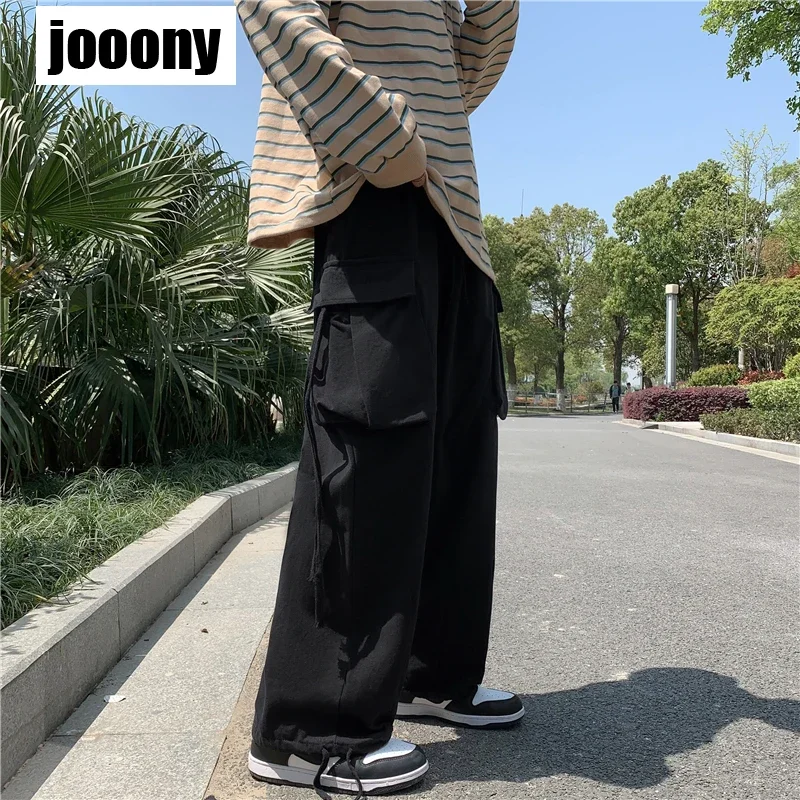 بنطال ذو قصة أرجل واسعة الرجال الشارع الشهير الهيب هوب جيب البضائع السراويل الرجال السراويل سراويل تقليدية الرجال موضة فضفاضة مستقيمة تنوعا يوميا