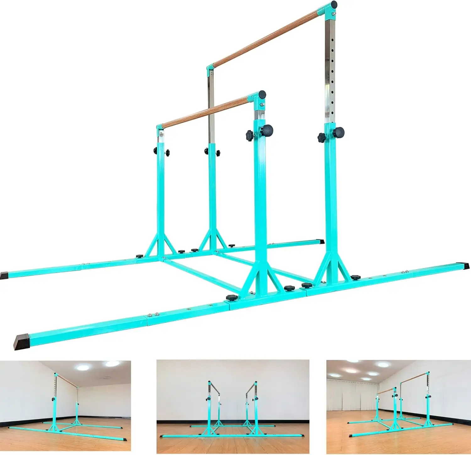 Double Horizontal Bars 3Play Parallel Bars Uneven Bars Gymnastics Training Kip Bar with 304 Stainless Steel Regulating Arms & Fi