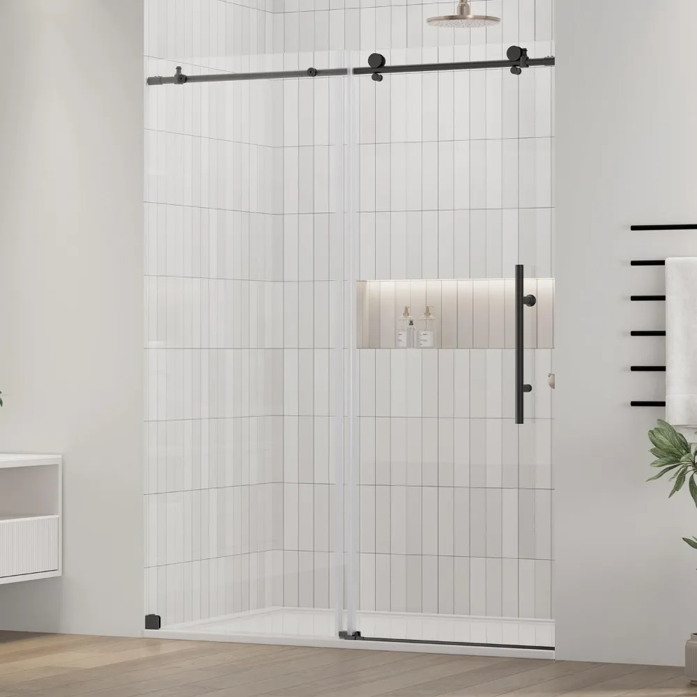 Glass Shower Door, 56-59''x 72'', Frameless, Smooth Sliding, Toughened Ultra-clear Glass, Reversible Installation, Shower Door