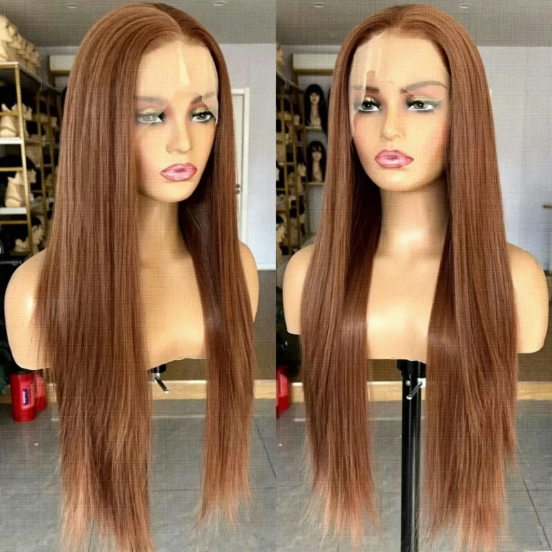13 * 4 front lace No. 10 color light brown chemical fiber wig 180 density lace brown long straight hair 18 30 inches