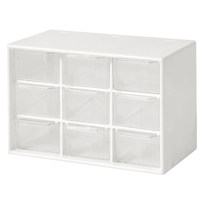 Desktop Storage Box With 9 Drawers Transparent PET Desktop Storage Box Dustproof Multicolor Organizer for Cosmetics Beads Small
