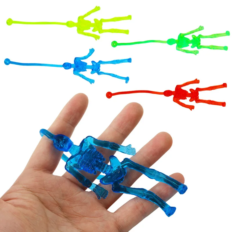 10Pcs Colorful Skeleton Skull Stretchable Sticky Climbing Toys for Kids Birthday Party Favors Halloween Party Goodie Bag