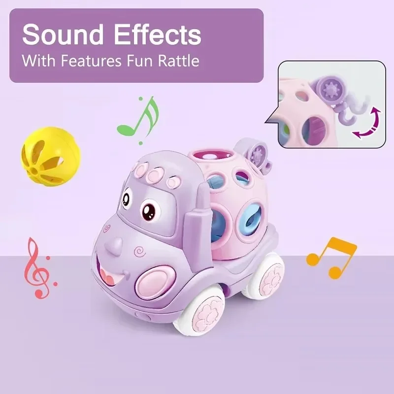 Baby Toy Car Rattle Roll Cars for Toddler 1-3 Press and Go Car Friction Powered Truck Soft Rattles for Babies Girl Birthday Gift image 6