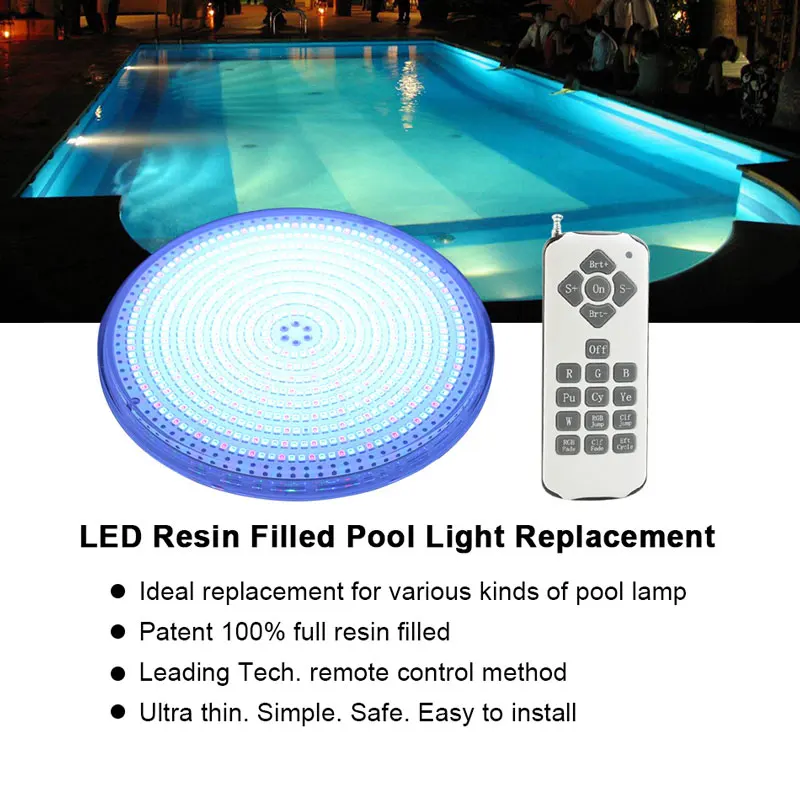 

Waterproof AC12V Colorful Switch Remote Control Wall-Mounted Swimming Pool Light PAR56 Underwater light Fountain Pond Warm White