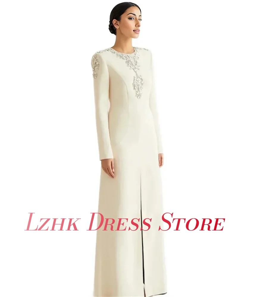 Robe de soirée en Jersey, ligne a, cristal de luxe, personnalisée, manches longues, col rond, longueur au sol, tempérament