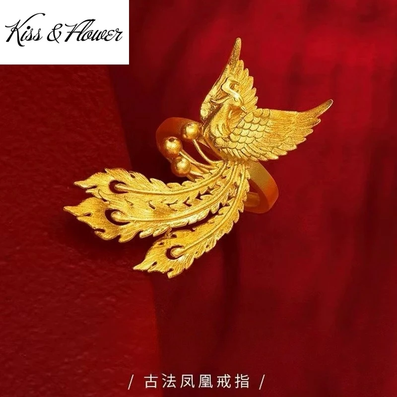 

KISS&FLOWER Gold Vintage Phoenix Open Ring For Women Wedding Party Birthday Christmas Bride Mother Girlfriend Ladies Gifts RI223
