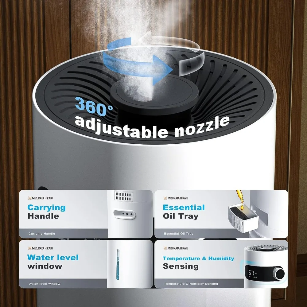 Humidificateur à brume fraîche à ultrasons pour grande chambre à coucher, humidificateur à remplissage supérieur, télécommande intelligente, 8,5L, 2,25 Gal, bébés et adultes