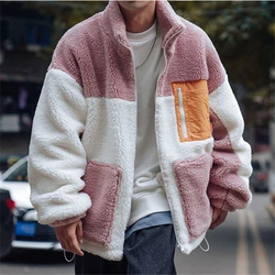 Fashion Padded Jacket for Men Korean Chic Autumn 2022 Mens Polar Fleece Jackets Casual Color Patchwork Loose Zipper Coats