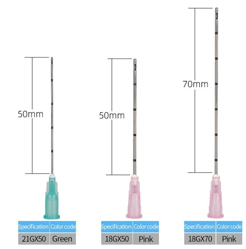 Canule à pointe émoussée de haute qualité, 50 pièces, fabricant coréen, fourniture 22G 50mm 25G 70mm, aiguille émoussée jetable pour remplissage