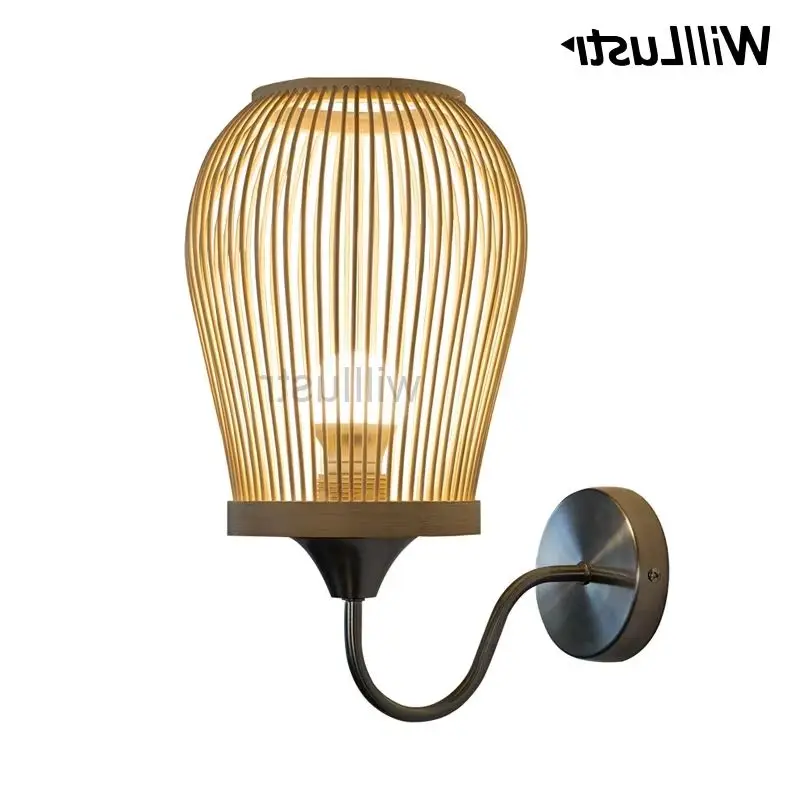 

Chinese Lantern Bamboo Wall Lamp Handmade Sconce Doorway Foyer Porch Loft Restaurant Hotel Bedside Bedroom Original Wood Light