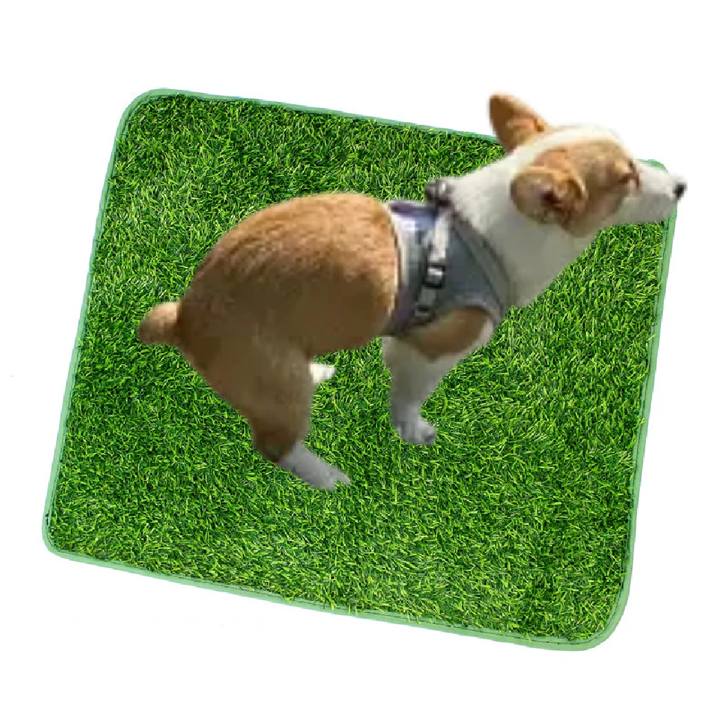 Washable Artificial Grass Dog Potty Trainer - Small to Large Size, Durable Material, Green & Yellow Design for Ind